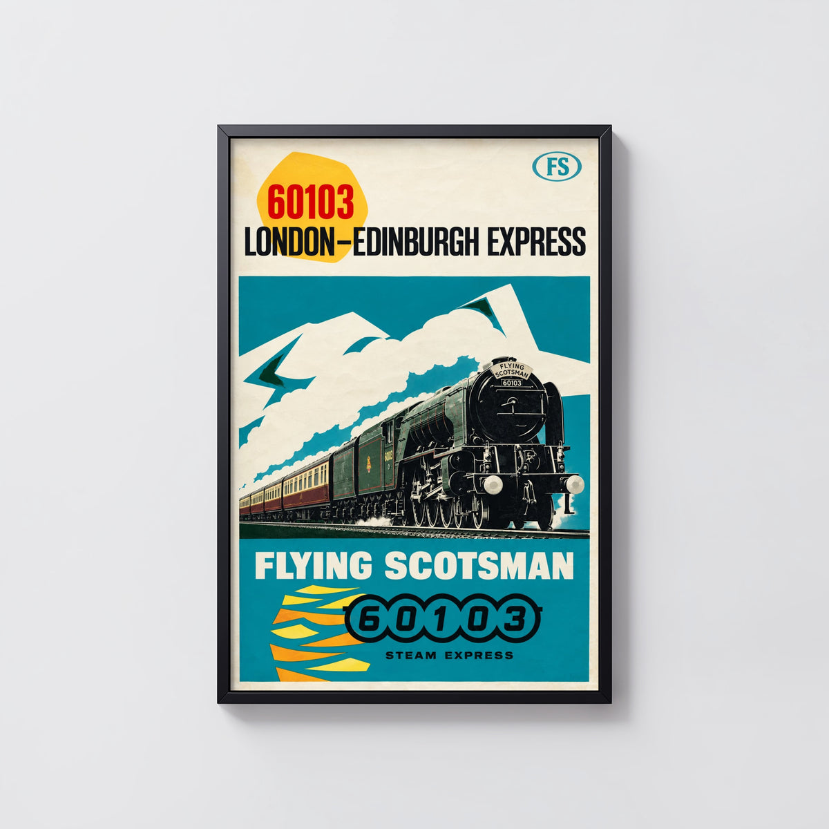 Vintage Flying Scotsman Train Print Poster, Steam Wall Art