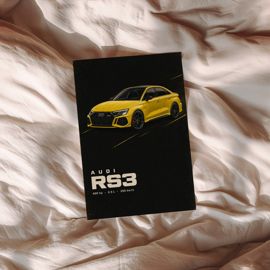 Vintage Audi RS3 Print, Yellow Car Wall Art