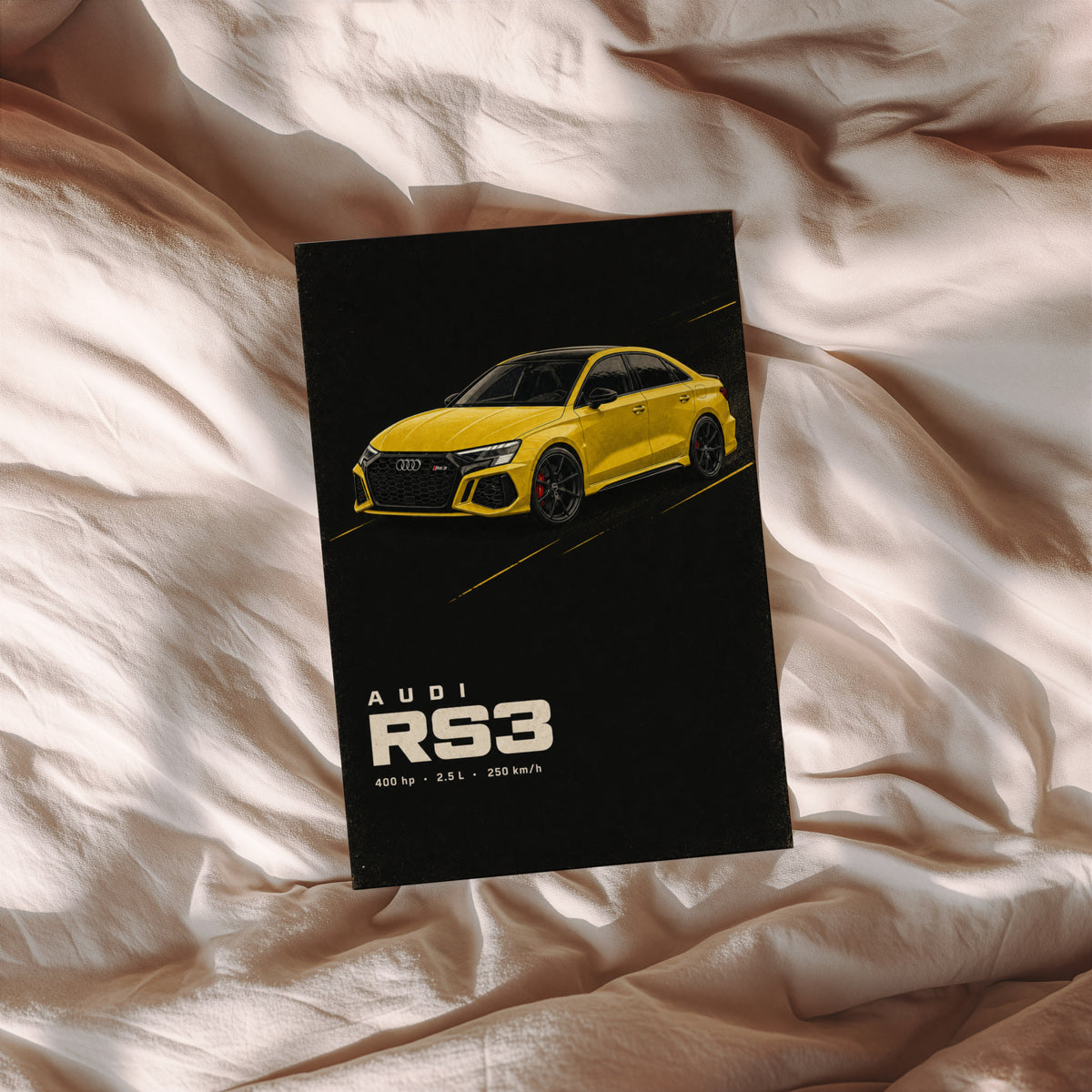 Vintage Audi RS3 Print, Yellow Car Wall Art