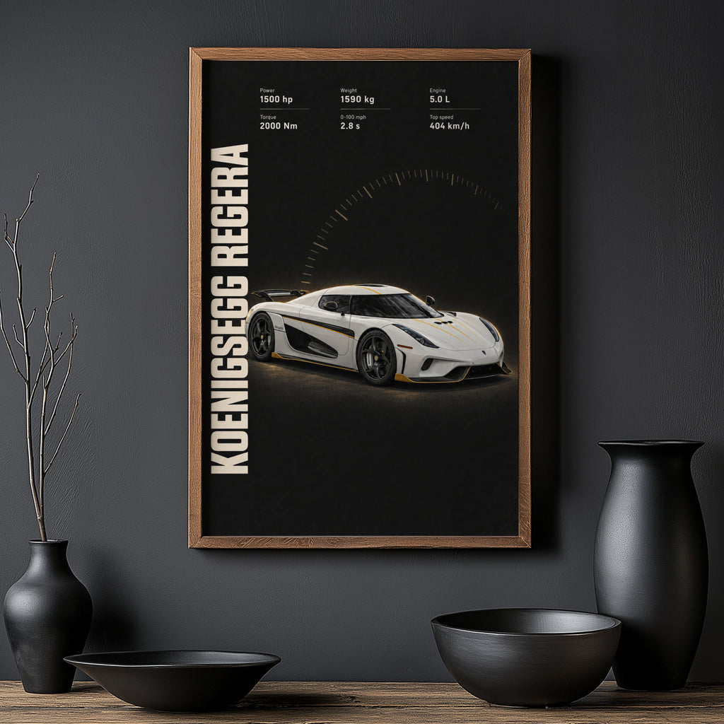 Vintage Koenigsegg Regera Print, Supercar Wall Art