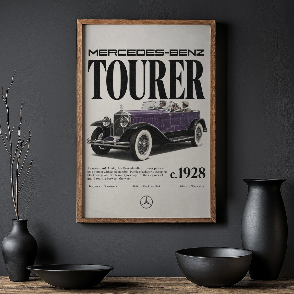 Vintage 1928 Mercedes-Benz Tourer Print, Classic Car Poster