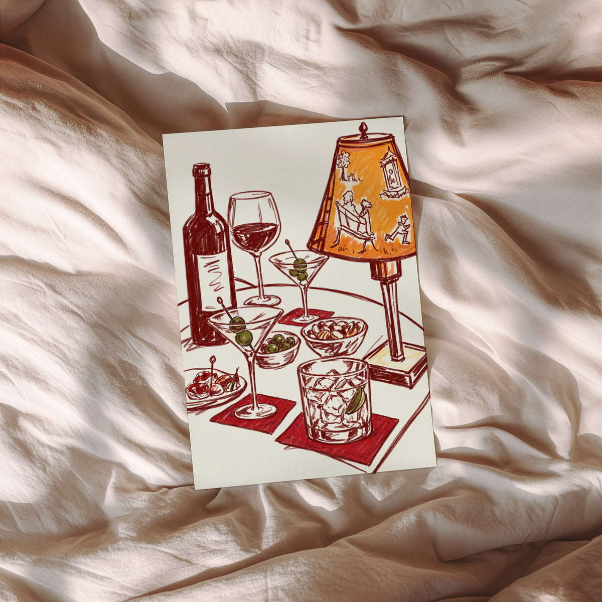 Vintage Wine Print Poster, Cocktail Lounge Wall Art
