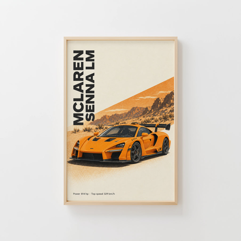 Vintage McLaren Senna LM Print, Supercar Wall Art