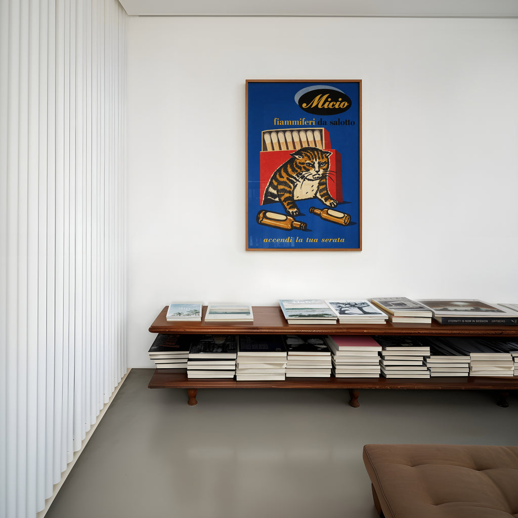 Vintage Tabby Cat Poster, Matchbox Wall Art, Retro Print
