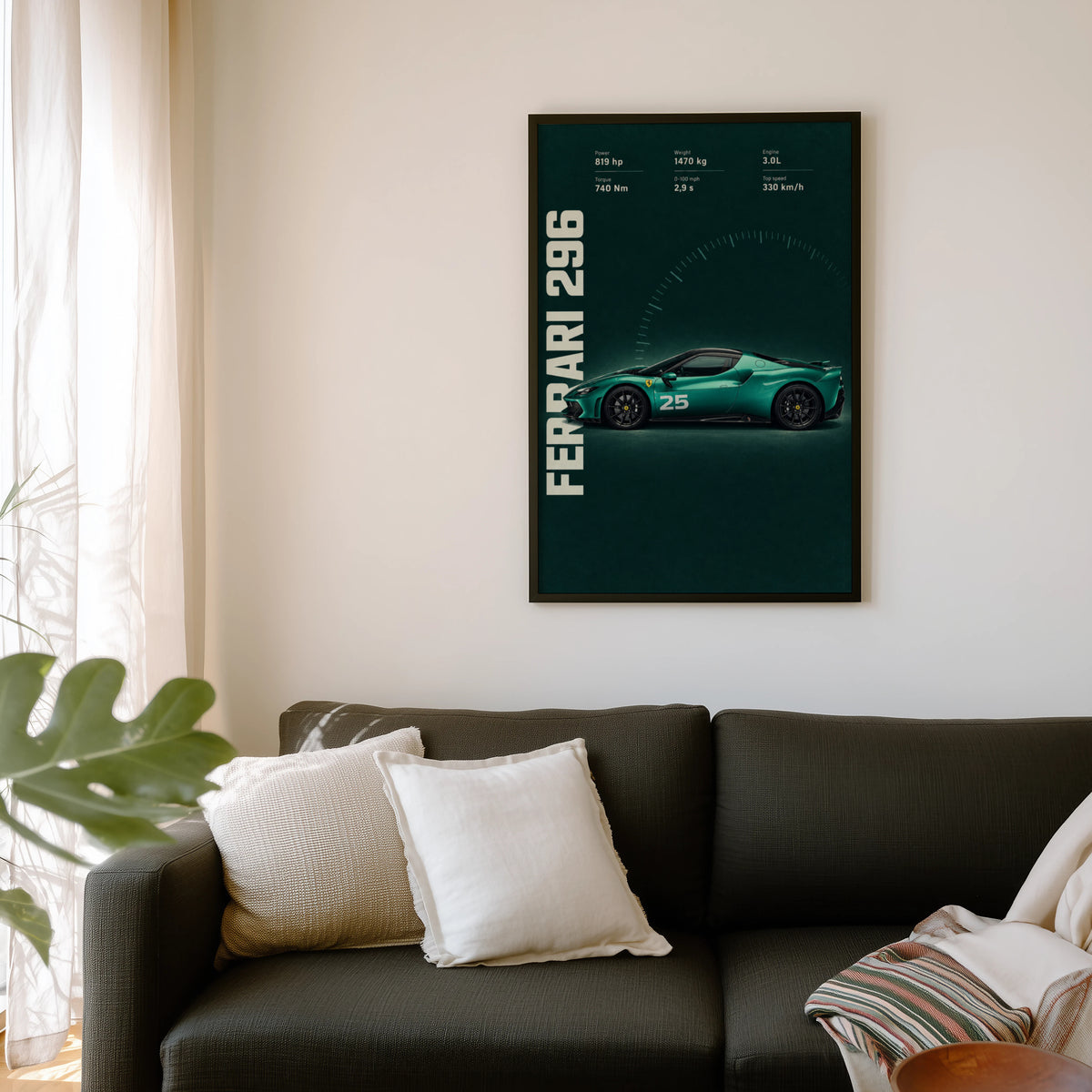 Vintage Ferrari 296 Print, Supercar Wall Art