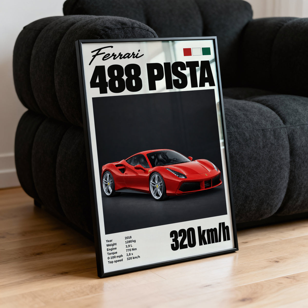 Vintage Ferrari 488 Pista Print, Supercar Wall Art