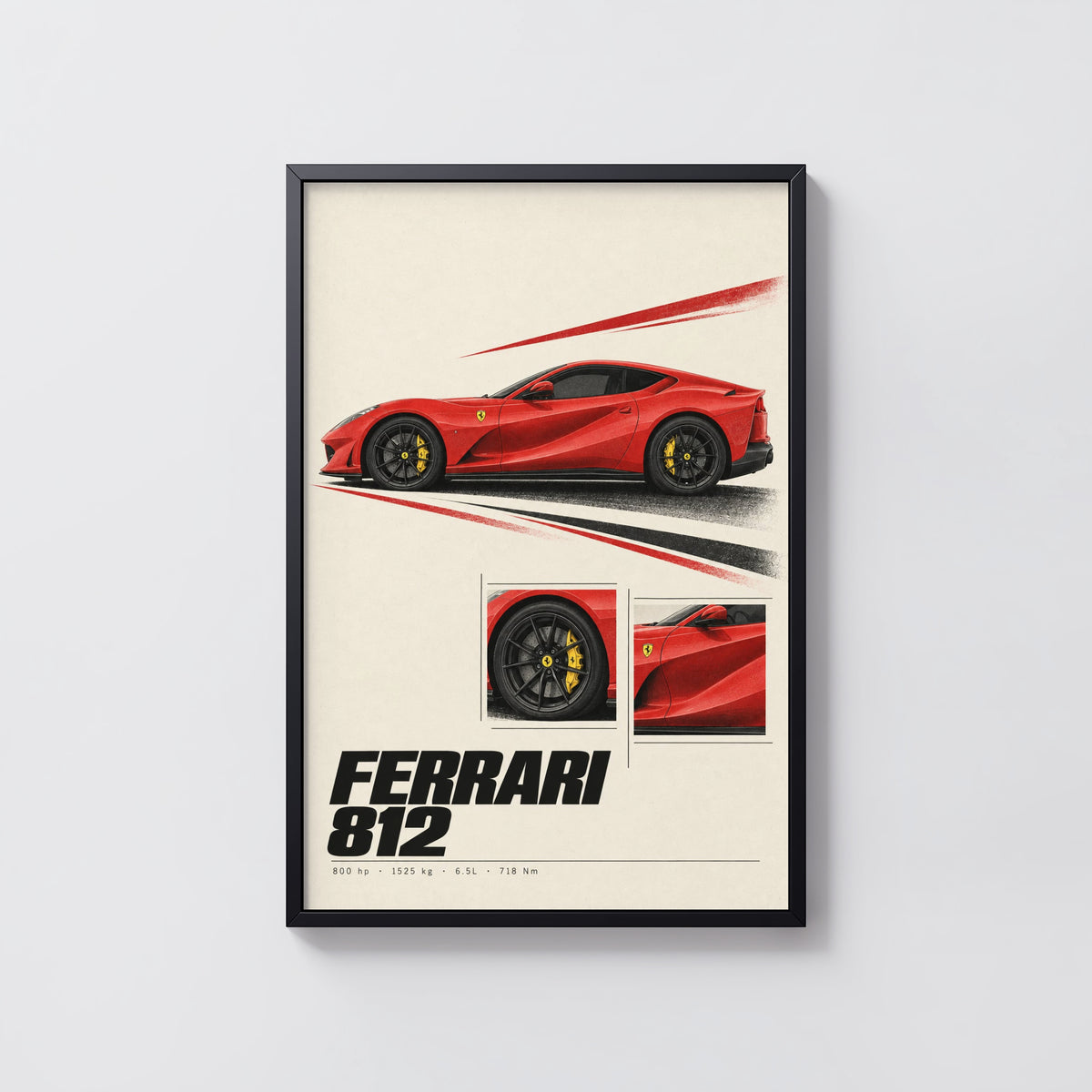 Vintage Ferrari 812 Print, Red Supercar Wall Art