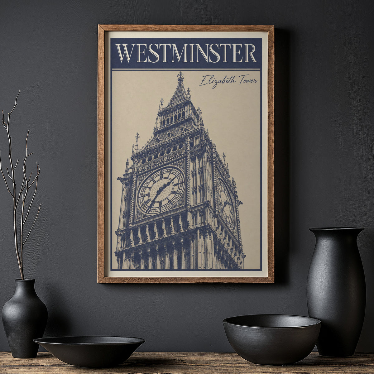 Vintage Westminster Poster, Elizabeth Tower Wall Art