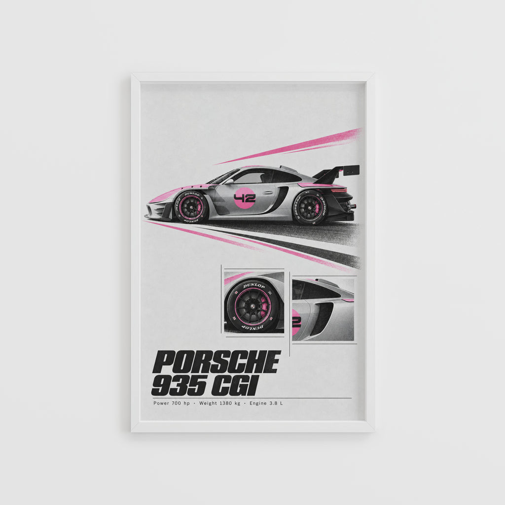 Vintage Porsche 935 Race Car Print, Pink Racing Art