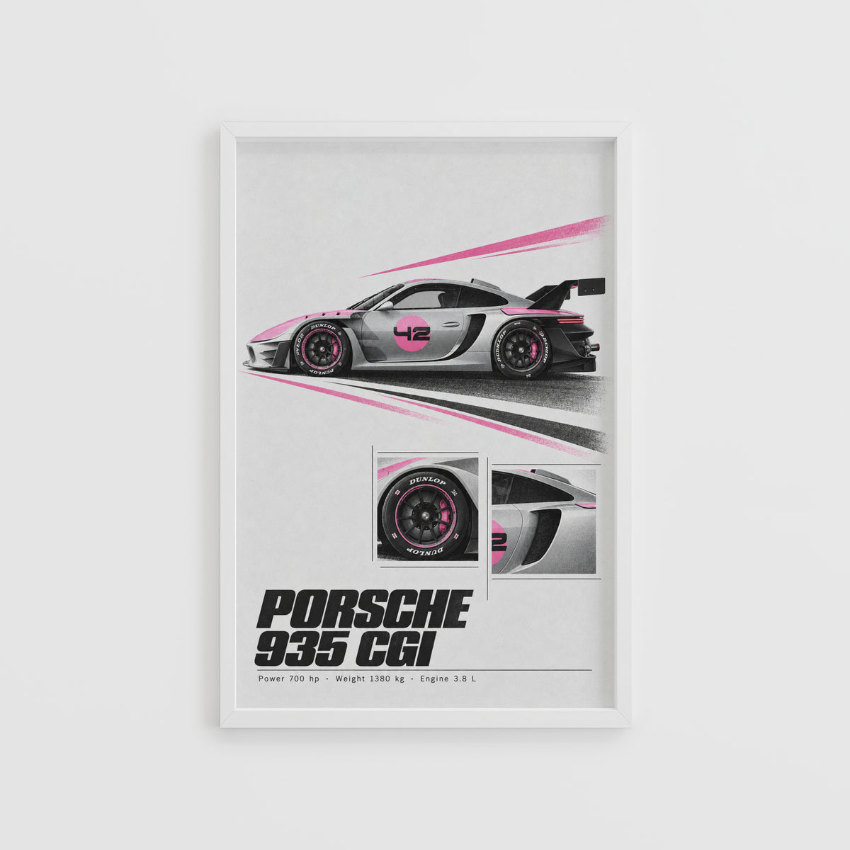 Vintage Porsche 935 Race Car Print, Pink Racing Art
