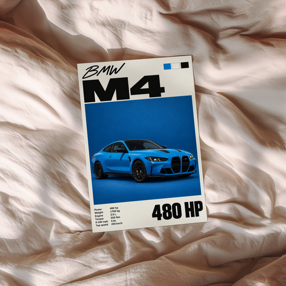 Vintage BMW M4 Print, Blue Coupe Car Wall Art