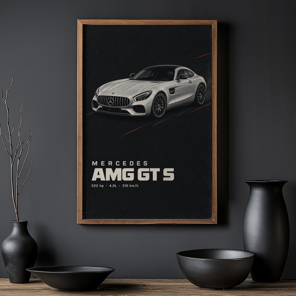 Vintage Mercedes AMG GT S Print, Car Wall Art