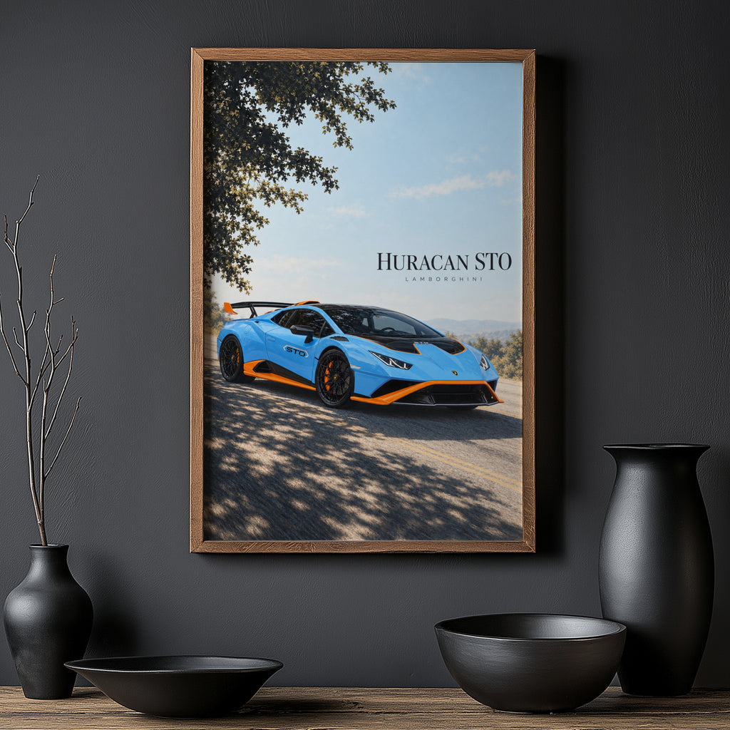 Vintage Lamborghini Huracan STO Print, Car Wall Art
