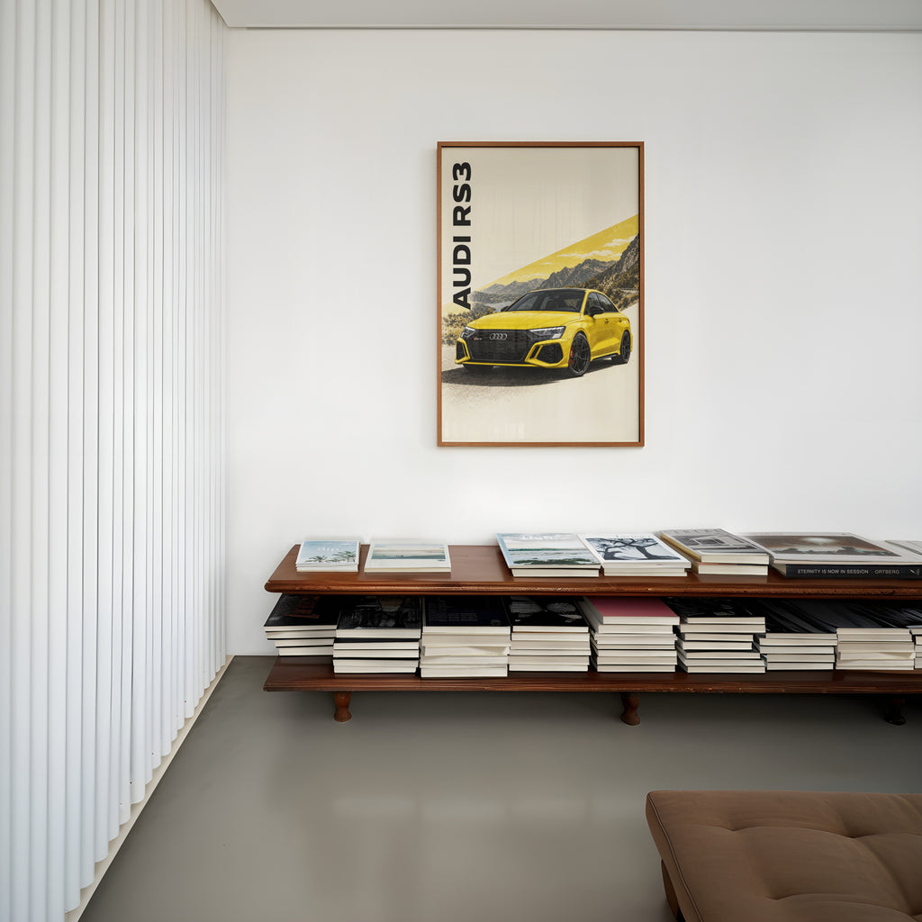 Vintage Audi RS3 Print, Yellow Car Wall Art