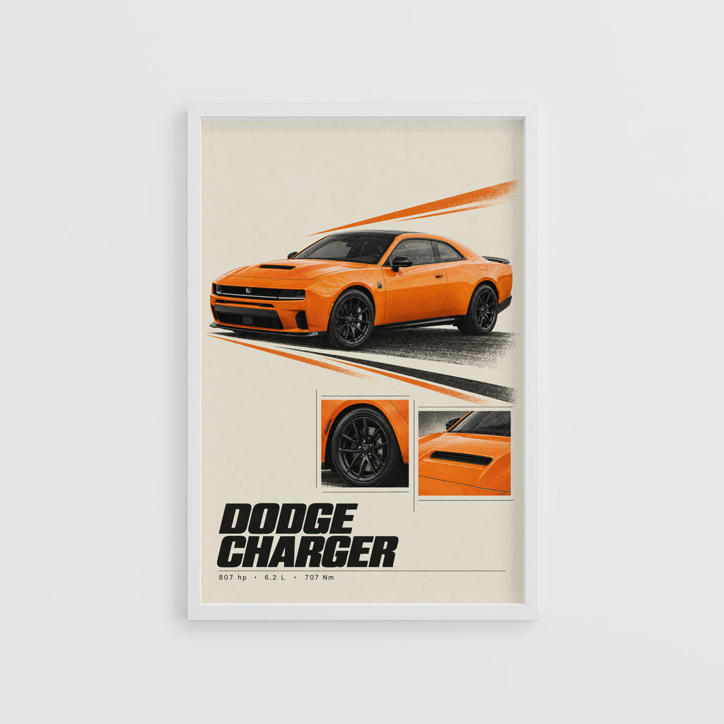 Vintage Dodge Charger Print, Muscle Car Wall Art