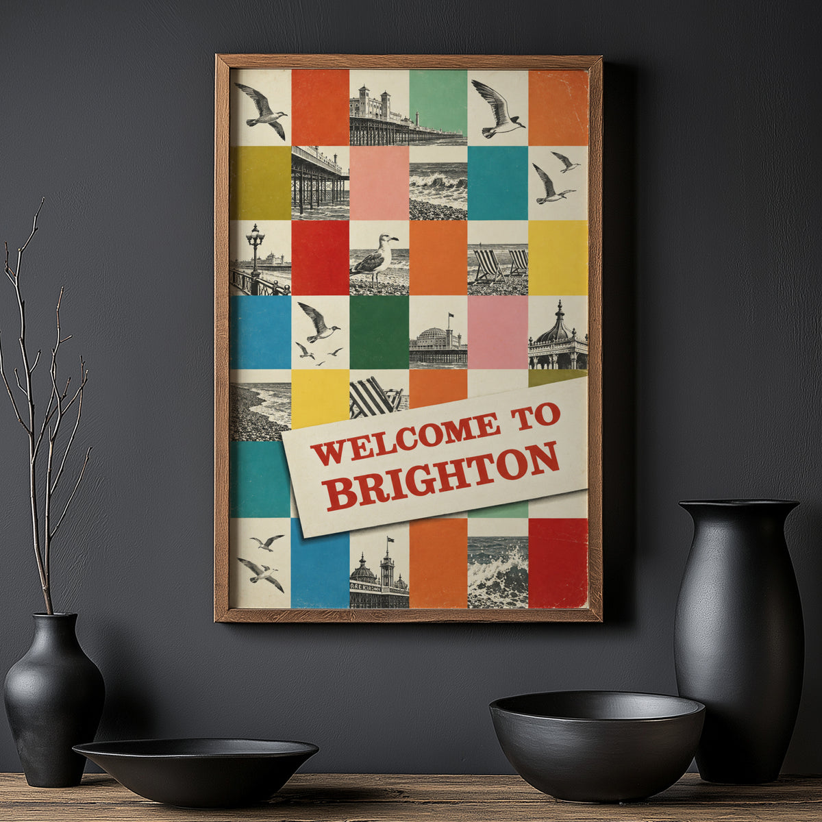 Vintage Brighton Poster, Seaside Wall Art, Pier Print