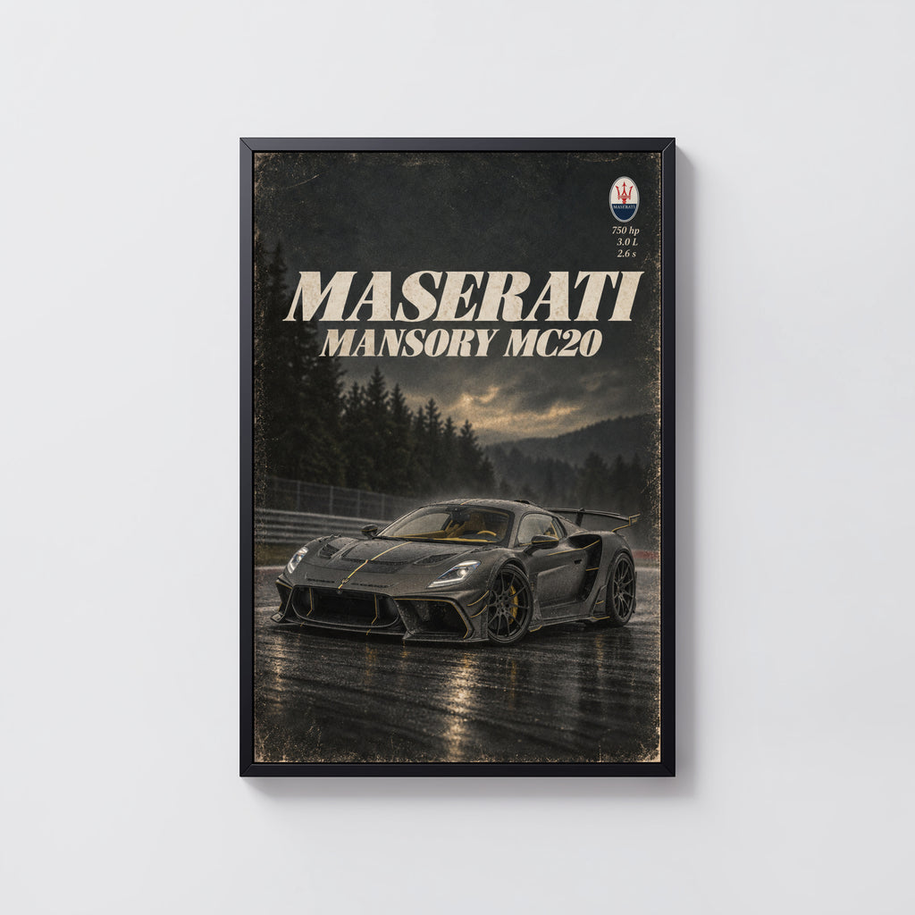 Vintage Maserati MC20 Print, Supercar Wall Art