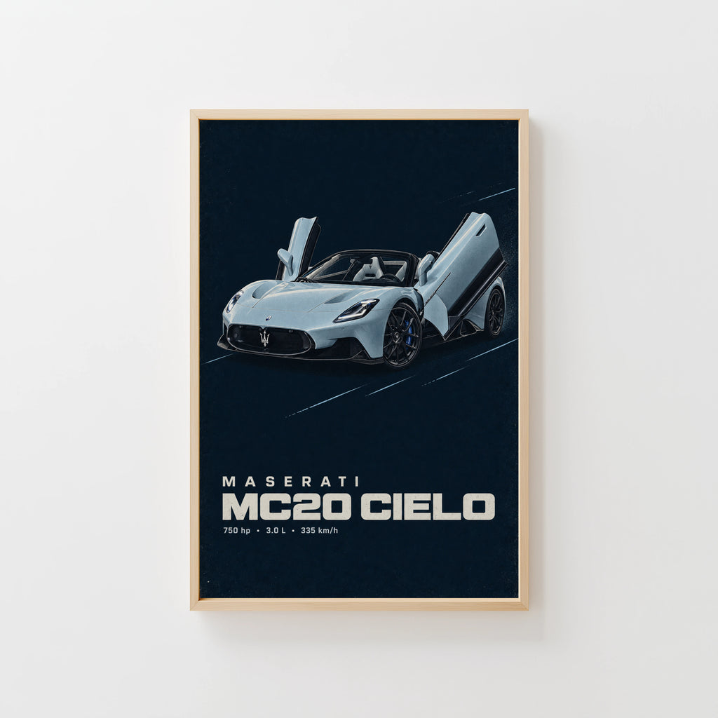 Vintage Maserati MC20 Cielo Print, Car Wall Art