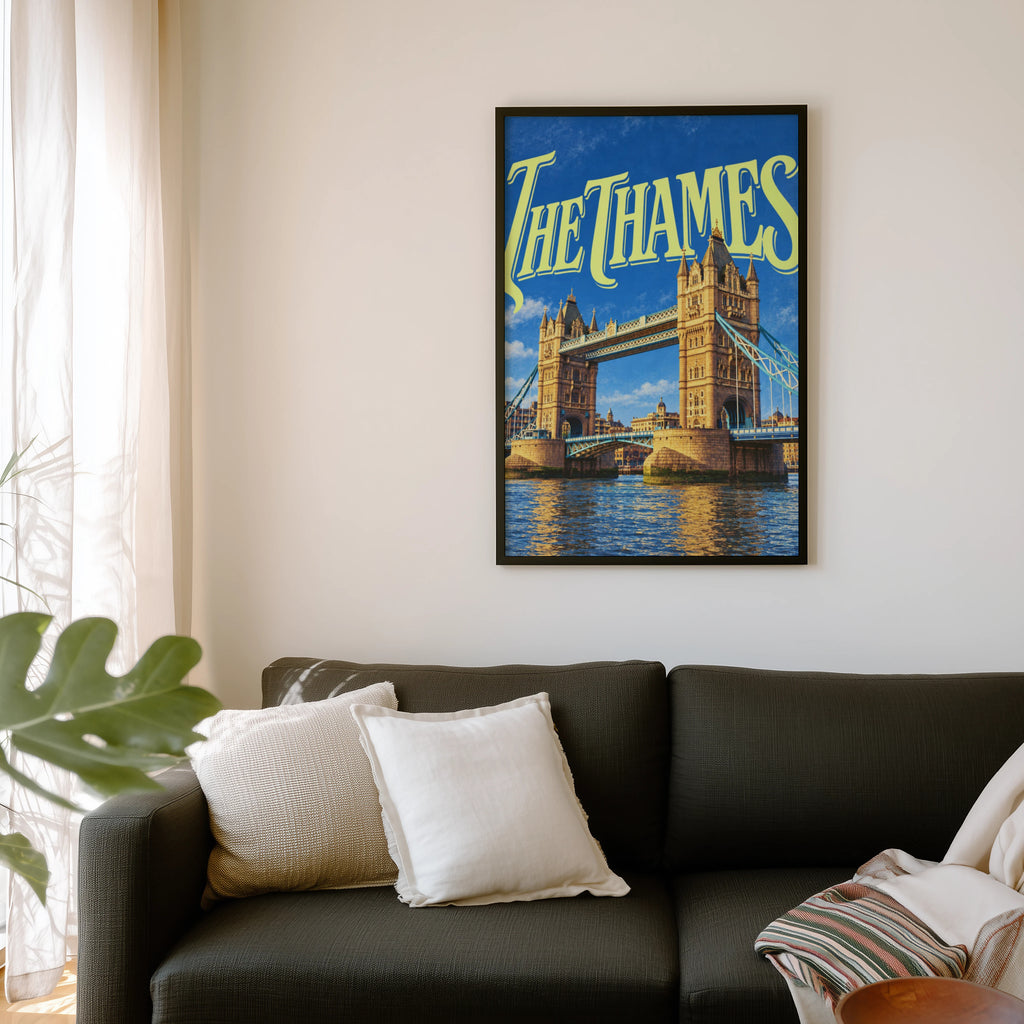 Vintage Tower Bridge Poster, London Wall Art, Thames Print