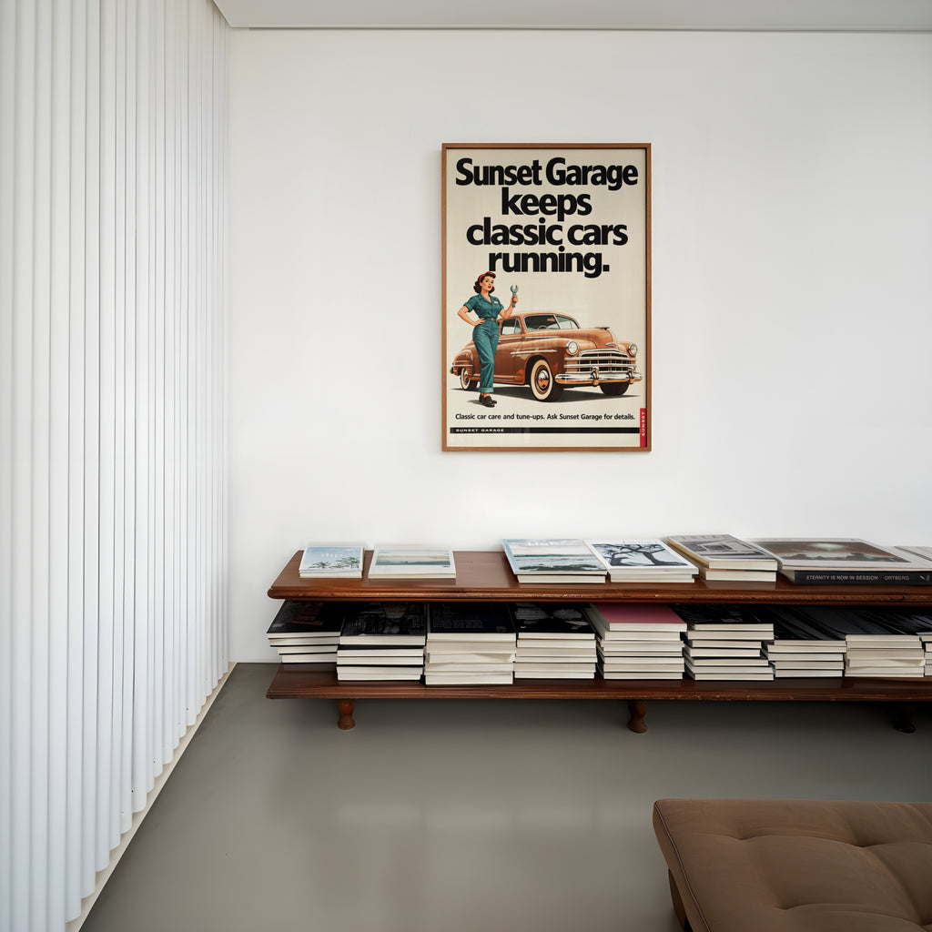 Vintage Garage Poster, Classic Car Print, Retro Wall Art
