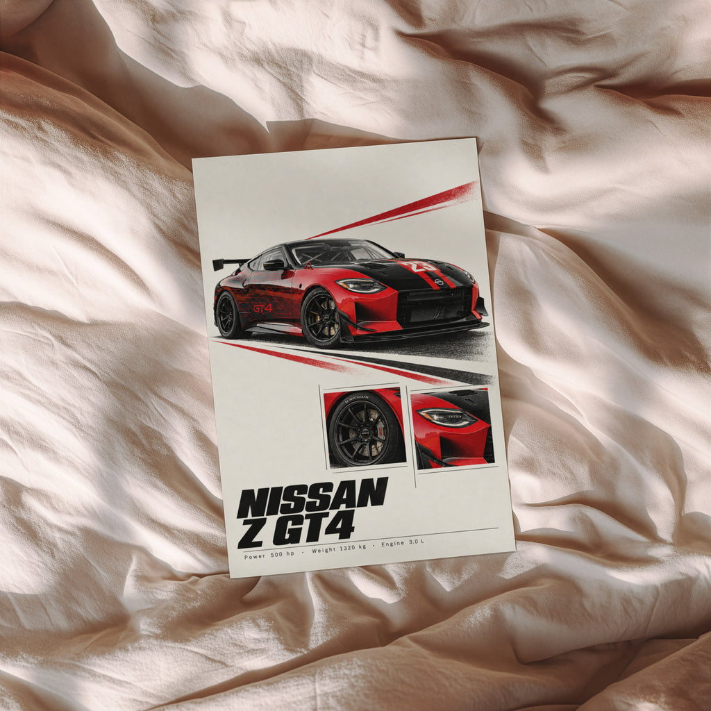 Vintage Nissan Z GT4 Print, Race Car Wall Art