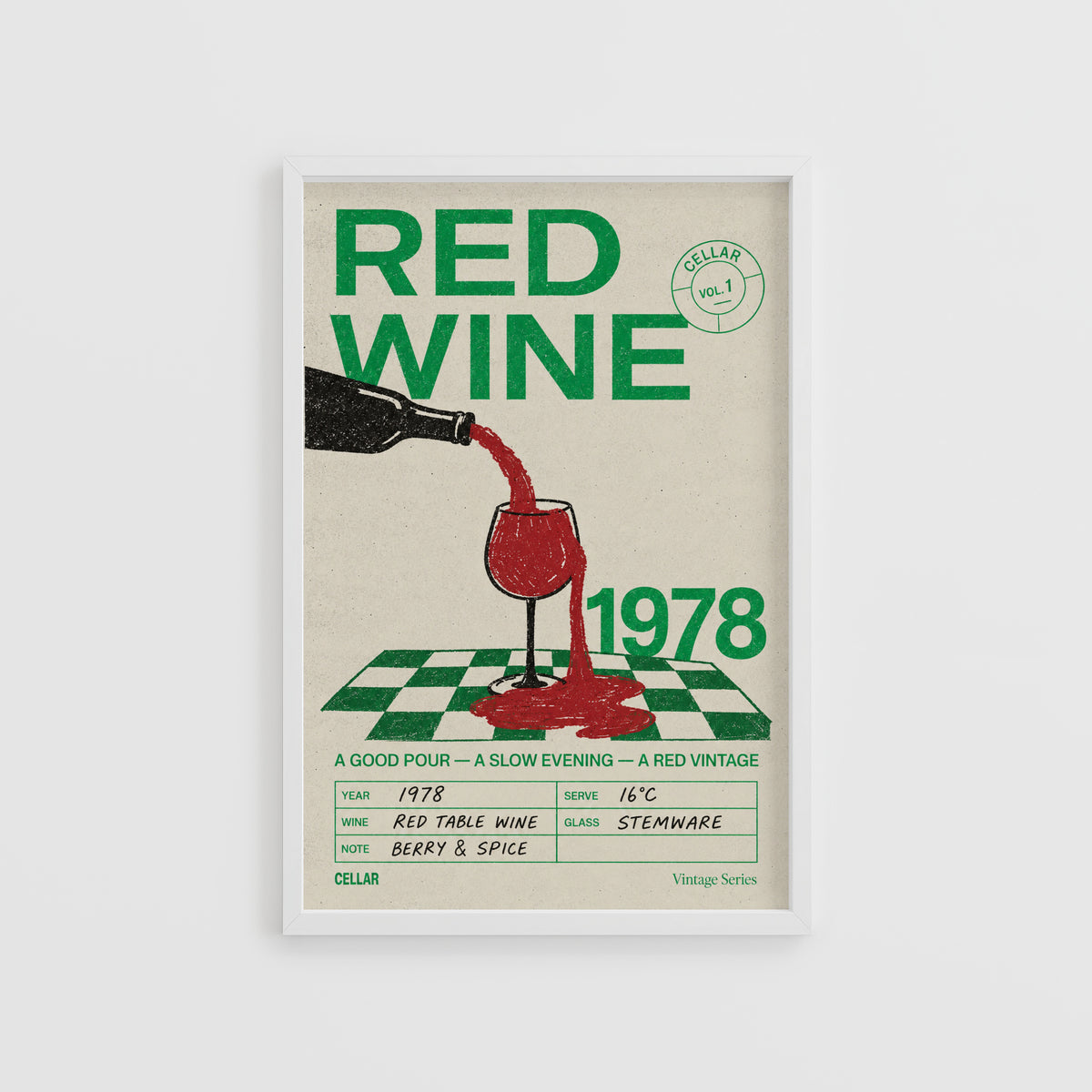 Vintage Red Wine Print Poster, Kitchen Wall Art 1978