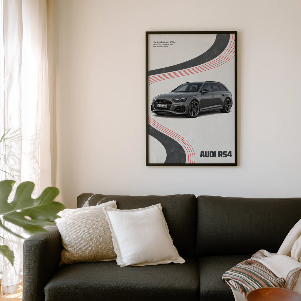 Vintage Audi RS4 Print, Estate Car Wall Art