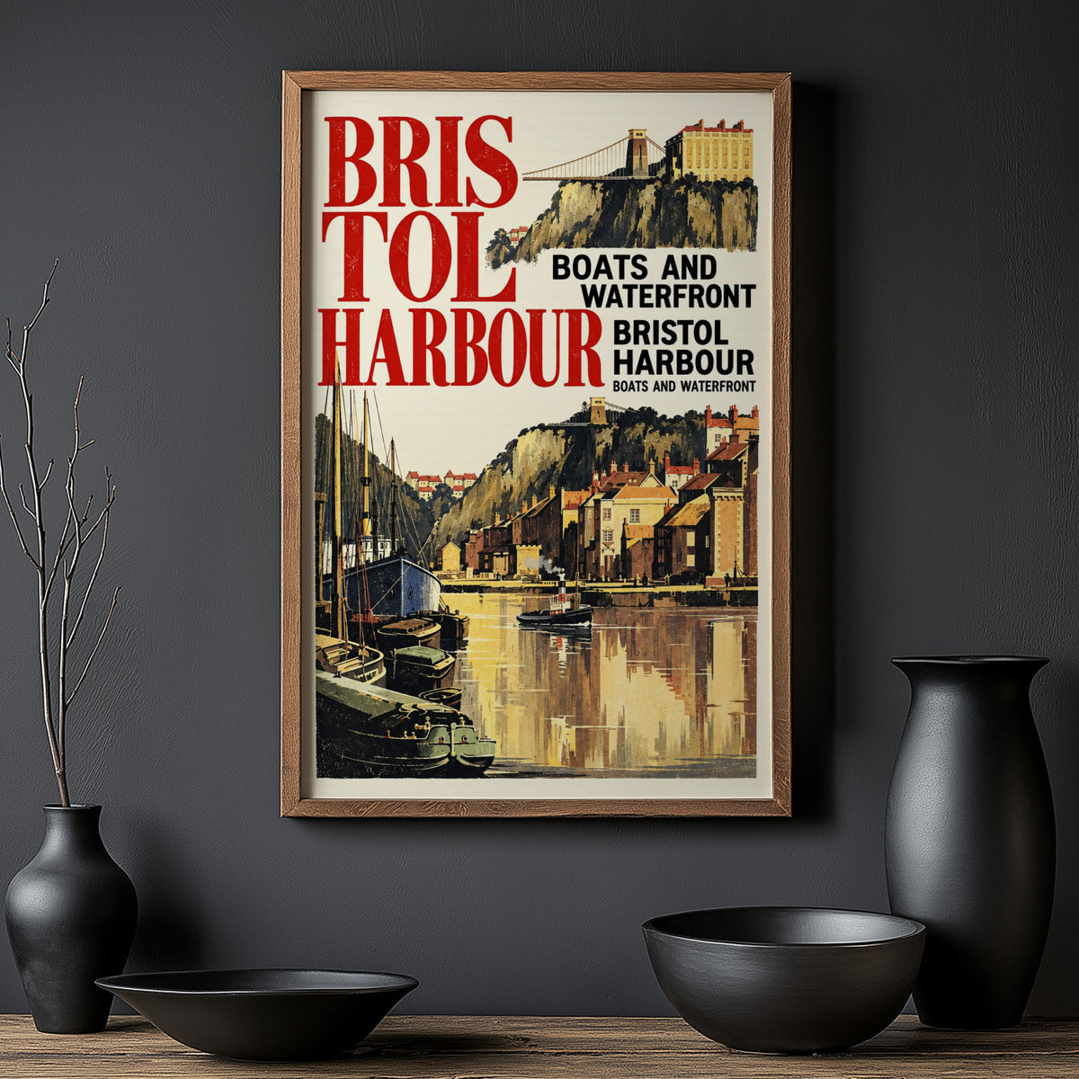 Vintage Bristol Harbour Poster, Waterfront Wall Art Print