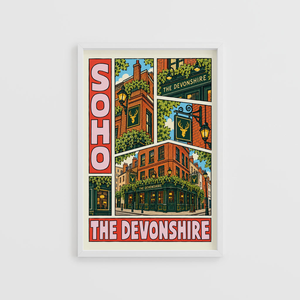Vintage Soho London Pub Poster, Devonshire Pub Print