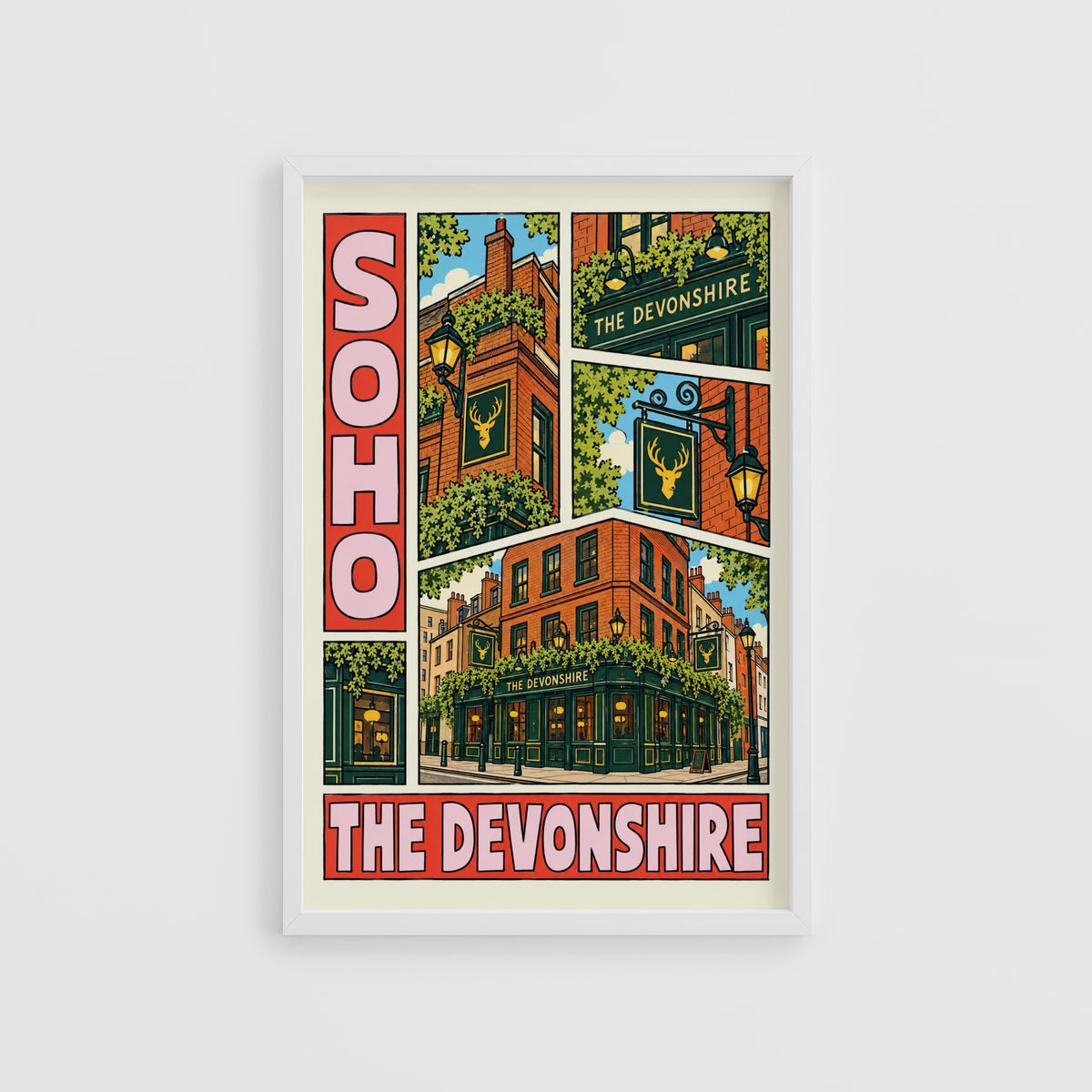 Vintage Soho London Pub Poster, Devonshire Pub Print