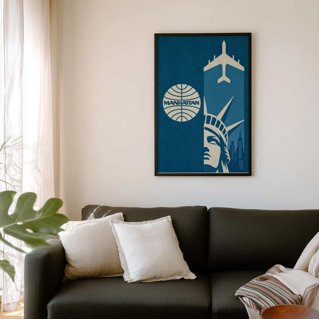 Vintage Manhattan Poster, Airline Wall Art, NYC Print