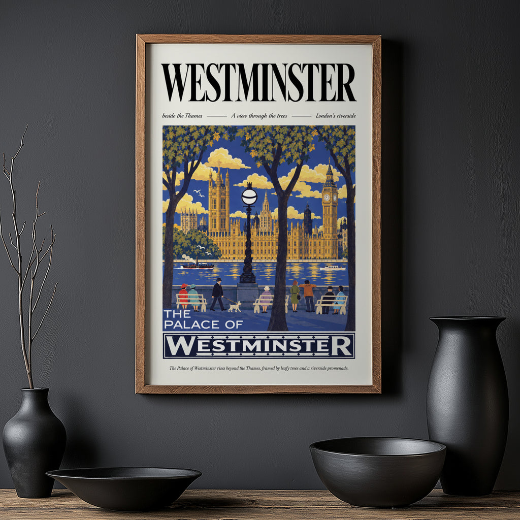Vintage Westminster London Poster, Thames Wall Art Print
