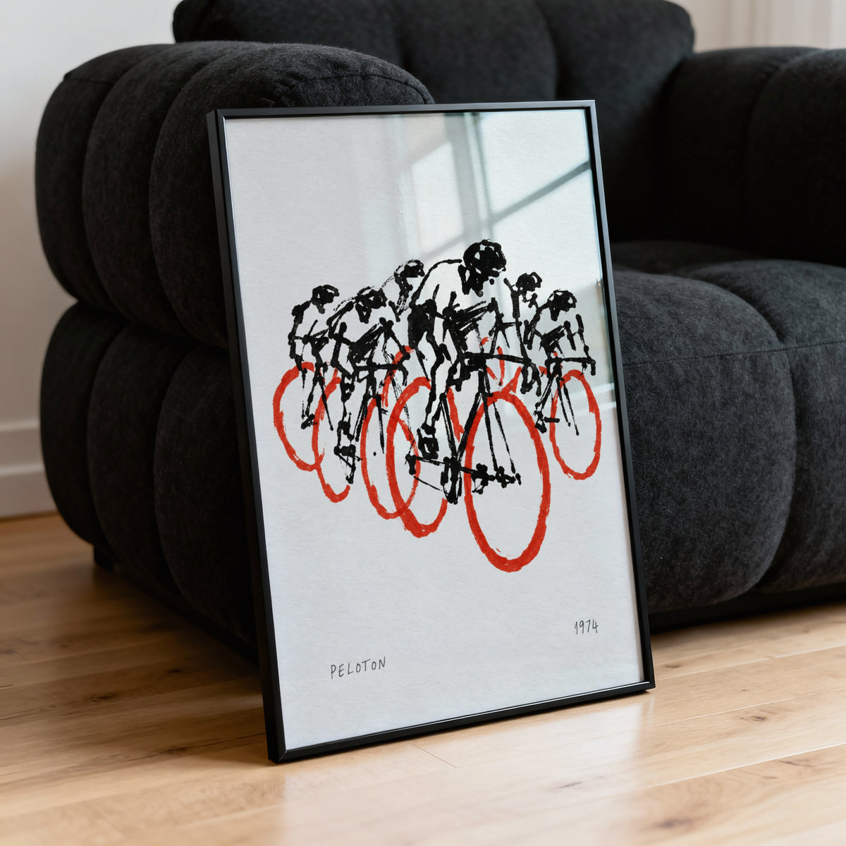 Vintage Peloton Cycling Poster, Ink Wall Art, 1974 Print