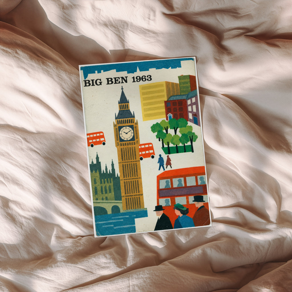Vintage Big Ben London Poster, Mid Century Wall Art, Print