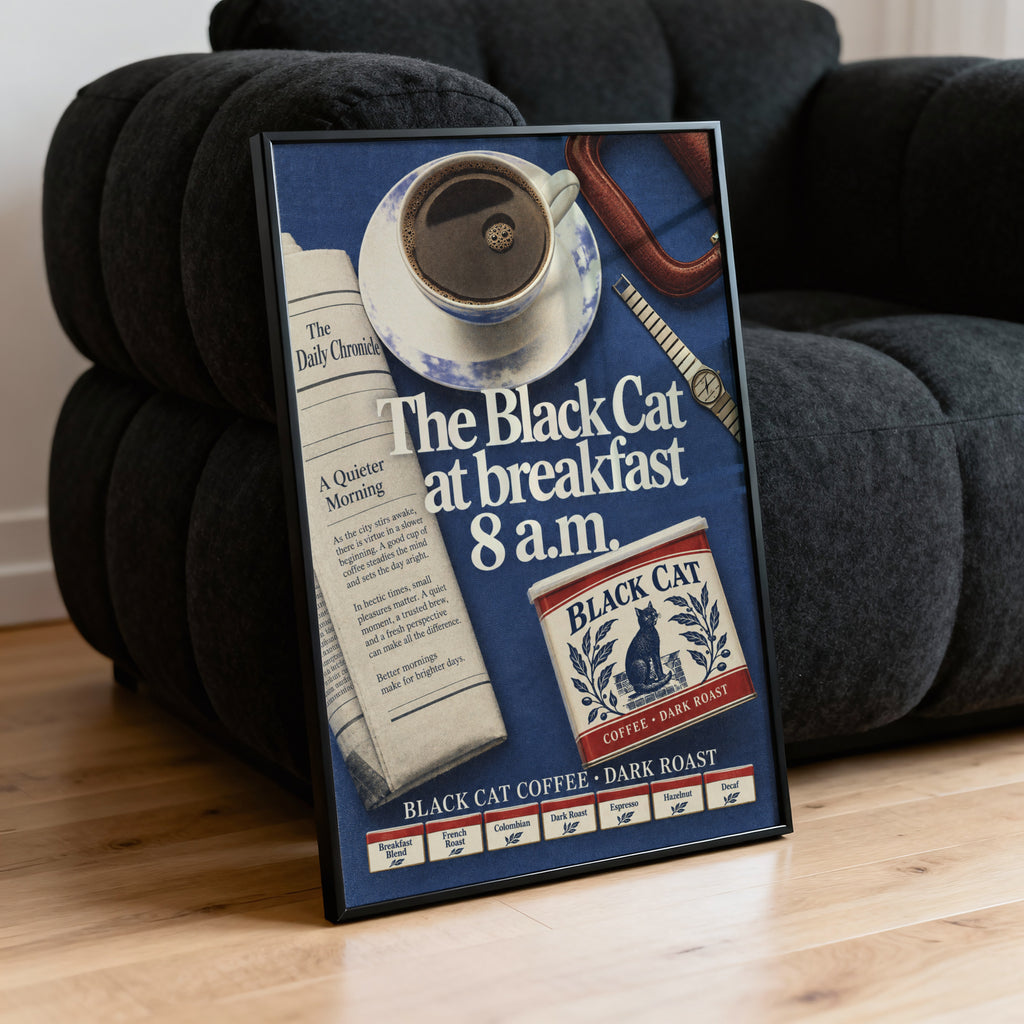 Vintage Coffee Print and Poster, Black Cat Kitchen Art