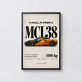 Vintage McLaren MCL38 Print, Orange Supercar Art