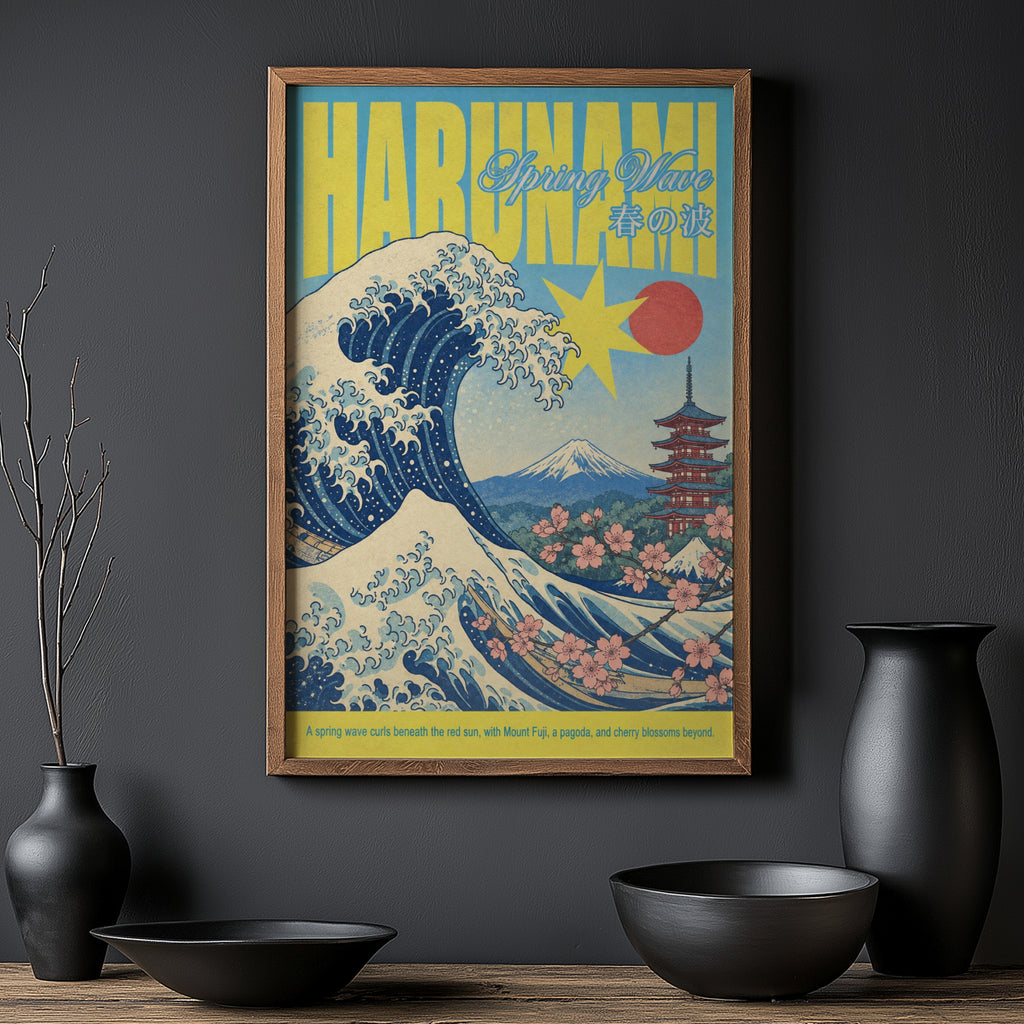 Vintage Japanese Wave Print, Spring Poster, Mount Fuji