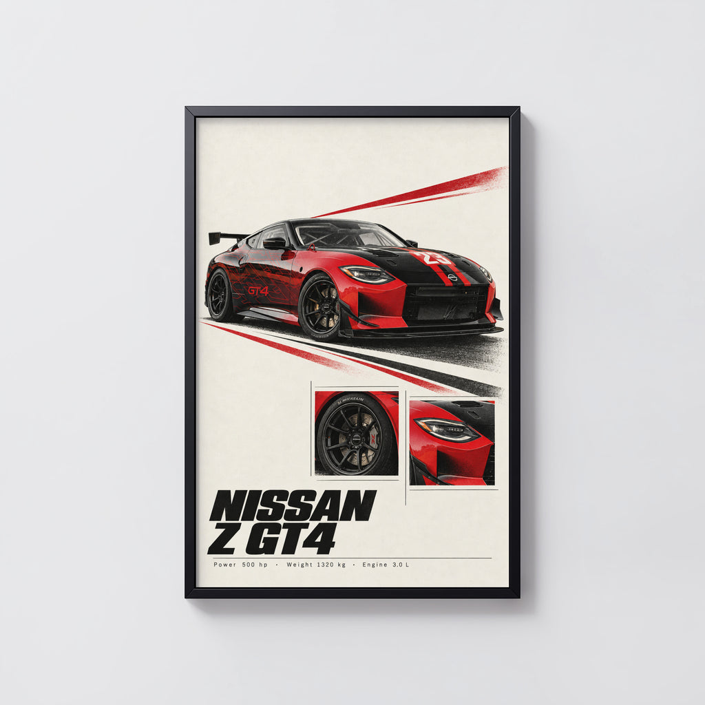 Vintage Nissan Z GT4 Print, Race Car Wall Art