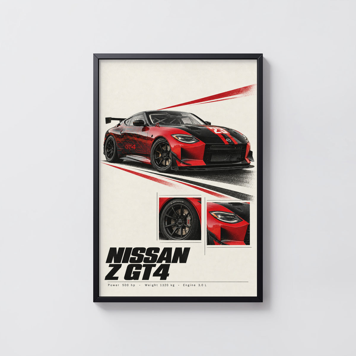 Vintage Nissan Z GT4 Print, Race Car Wall Art