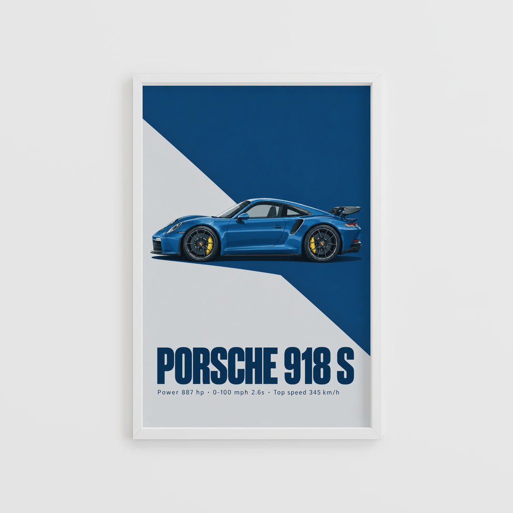 Vintage Porsche 918 S Print, Blue Car Wall Art