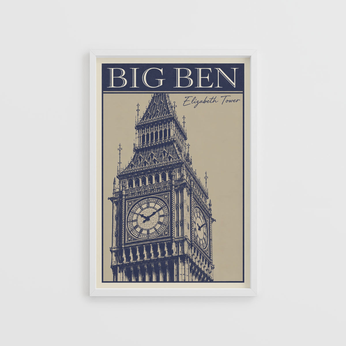 Vintage Big Ben London Poster, Navy Wall Art, Print