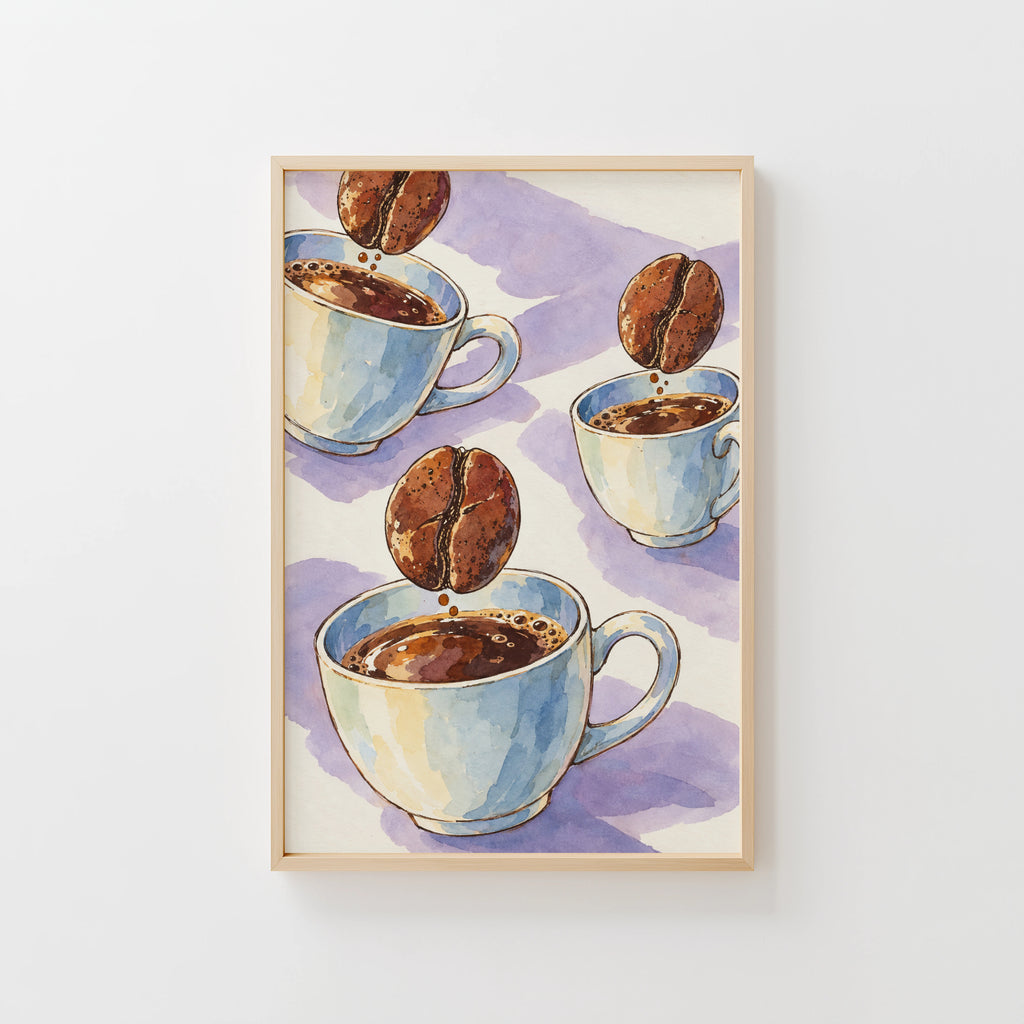 Vintage Coffee Bean Watercolour Print and Poster