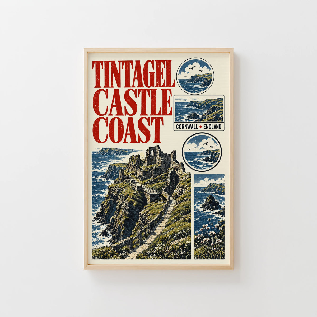 Vintage Tintagel Castle Poster, Cornwall Coast Print