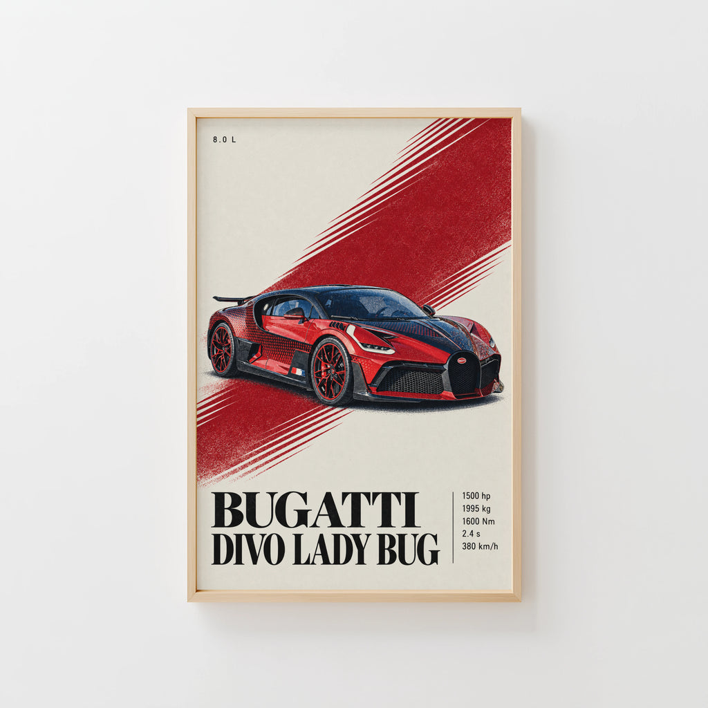 Vintage Bugatti Divo Print, Supercar Wall Art