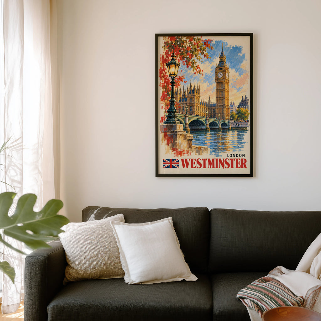 Vintage Westminster Poster, London Wall Art, Big Ben Print