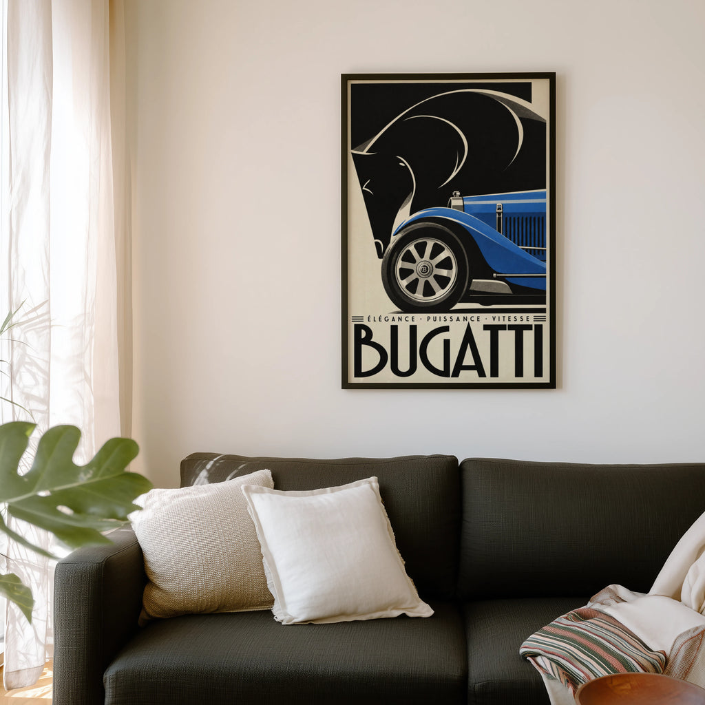 Vintage Bugatti Poster, Art Deco Wall Art, Car Print
