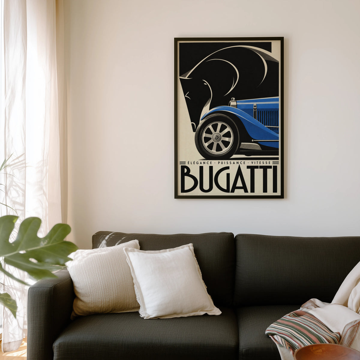 Vintage Bugatti Poster, Art Deco Wall Art, Car Print