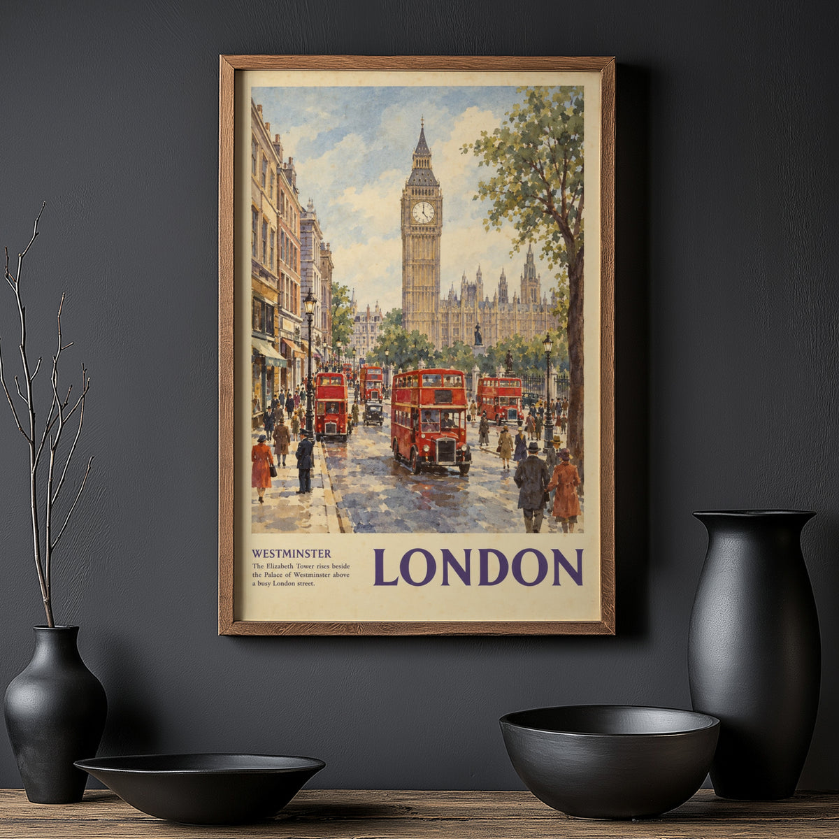 Vintage London Poster, Westminster Wall Art, Big Ben Print