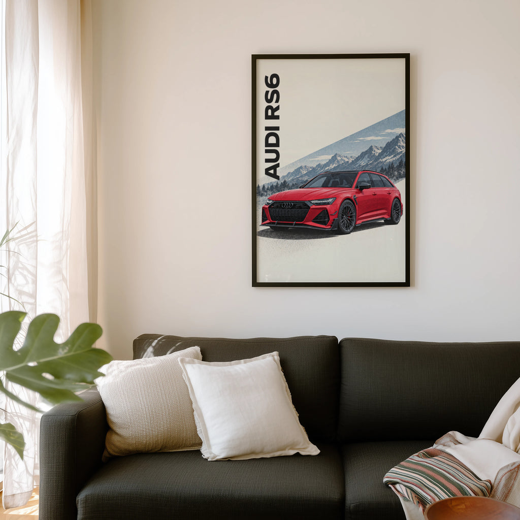 Vintage Audi RS6 Print, Car Wall Art, Mountain Art