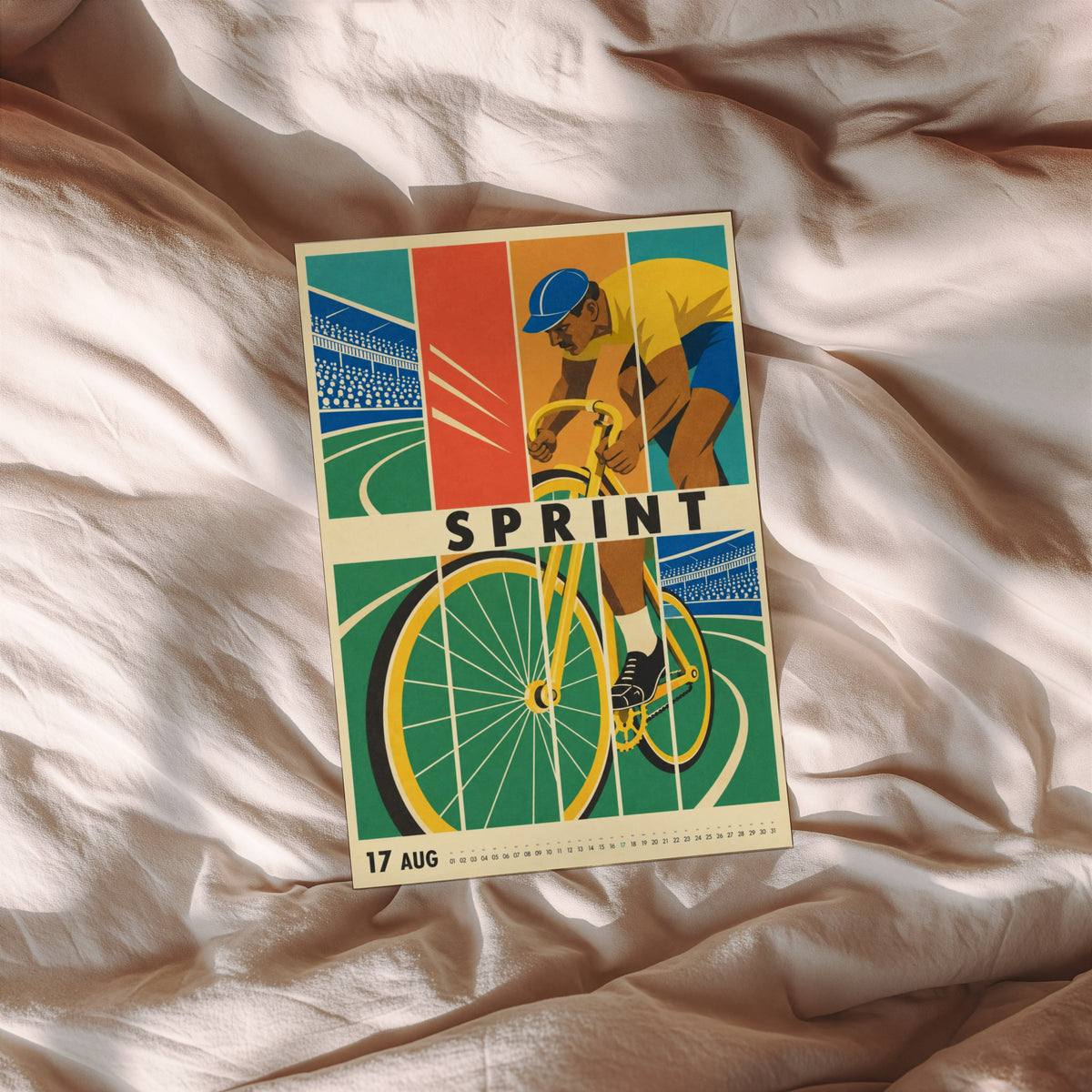 Vintage Cycling Poster, Retro Track Bike Wall Art Print